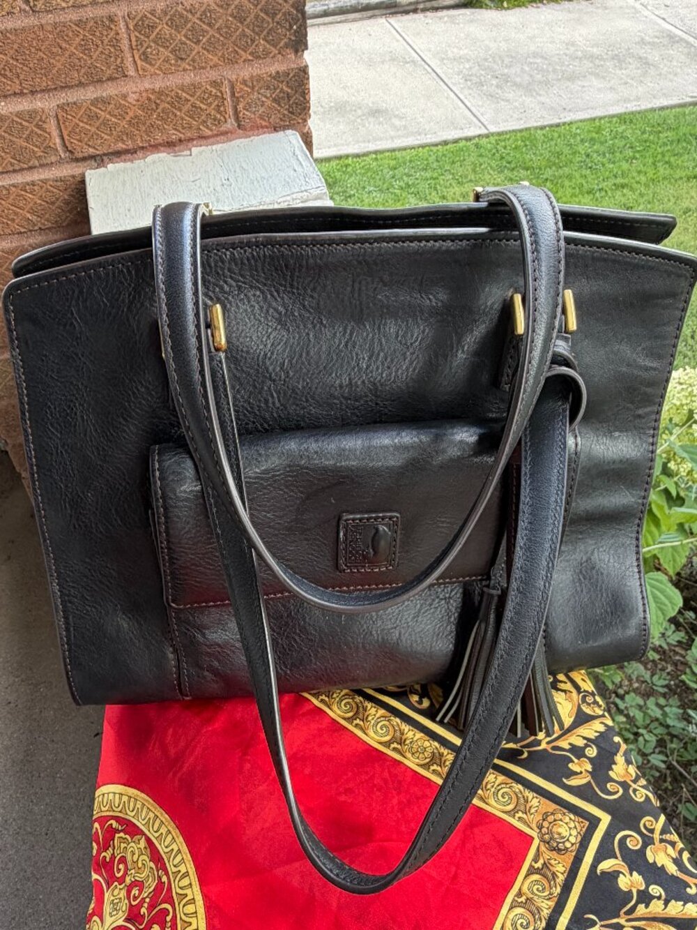 DOONEY & BOURKE Florentine Front Pocket Italy Tassel Black Shoulder Bag Satchel